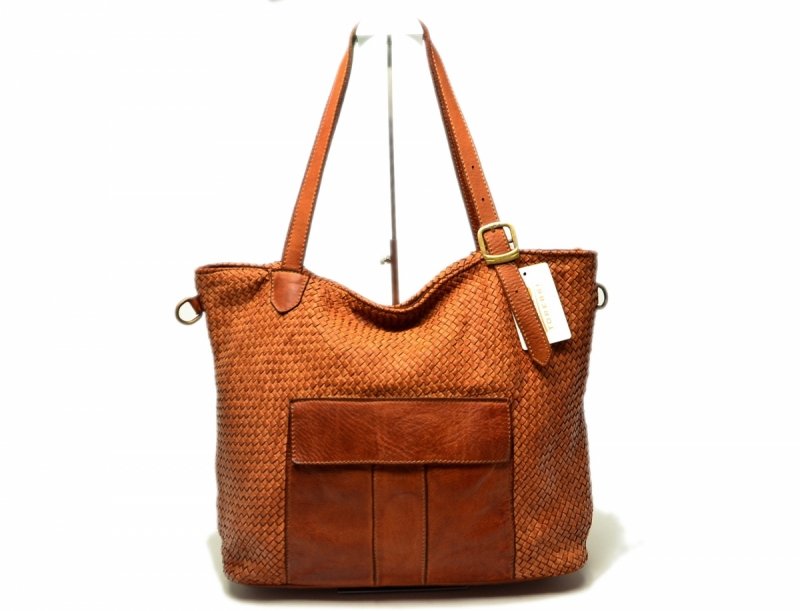 TOREBKA damska MIKO skóra camel vintage plecionka brązowa duża