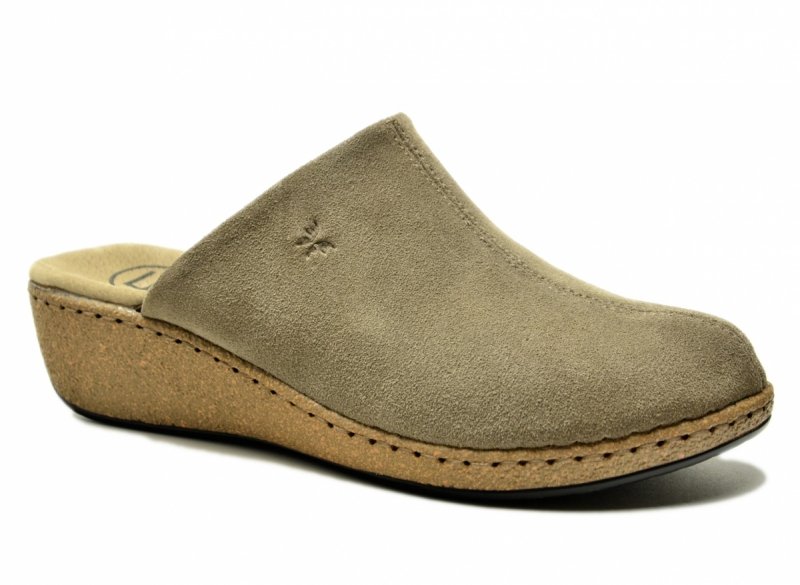 Klapki skóra 40 taupe FILIPPO 7567 skórzane na koturnie zamsz