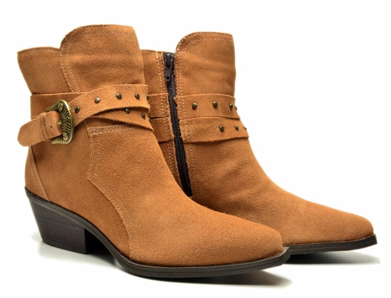 Botki 37 BOTTERO 347707 skóra kowbojki brązowe skórzane zamsz brąz