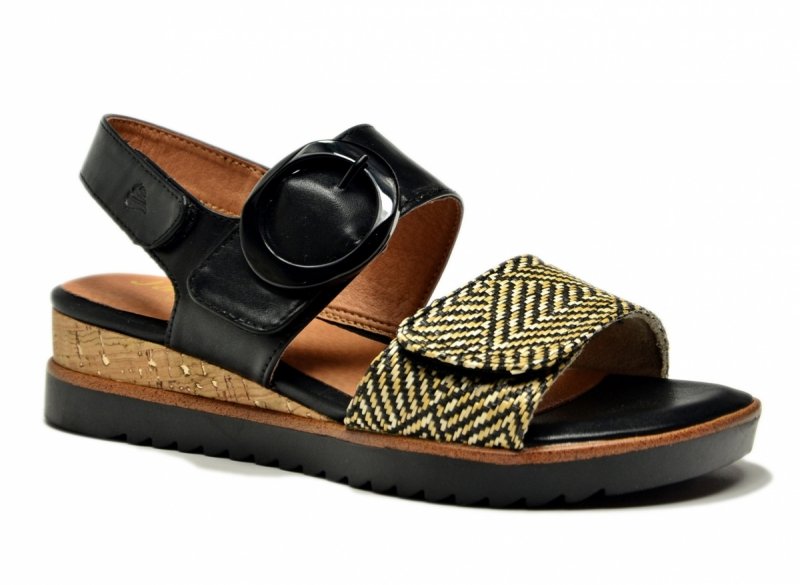 Sandały czarne beż 36 JANA 28776 na platformie koturnie beżowe