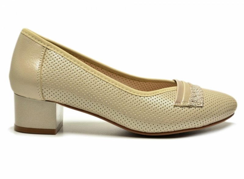 Czółenka 36 POTOCKI 12792 beżowe złote na obcasie beż ażurowane