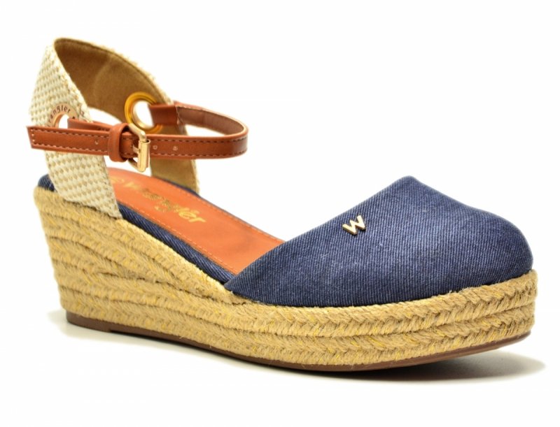 Sandały WRANGLER 38 BELA espadrylegranatowe na koturnie damskie beżowe