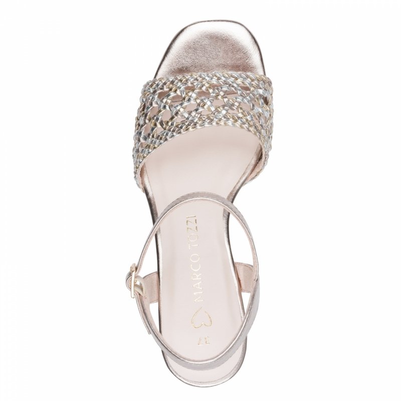 Sandałki 36 złote MARCO TOZZI 28382 na obcasie plecione różowe złoto