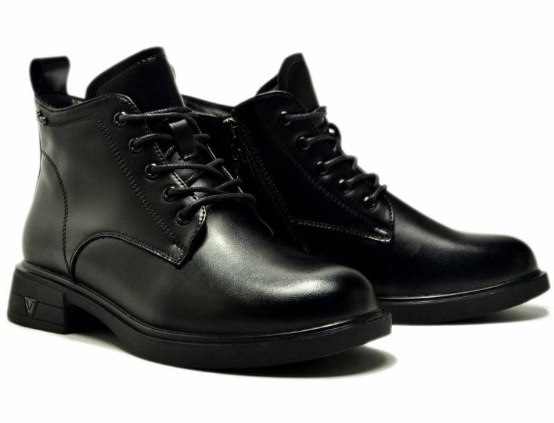 Botki 37 VINCEZA 39953 czarne skóra skórzane damskie płaskie