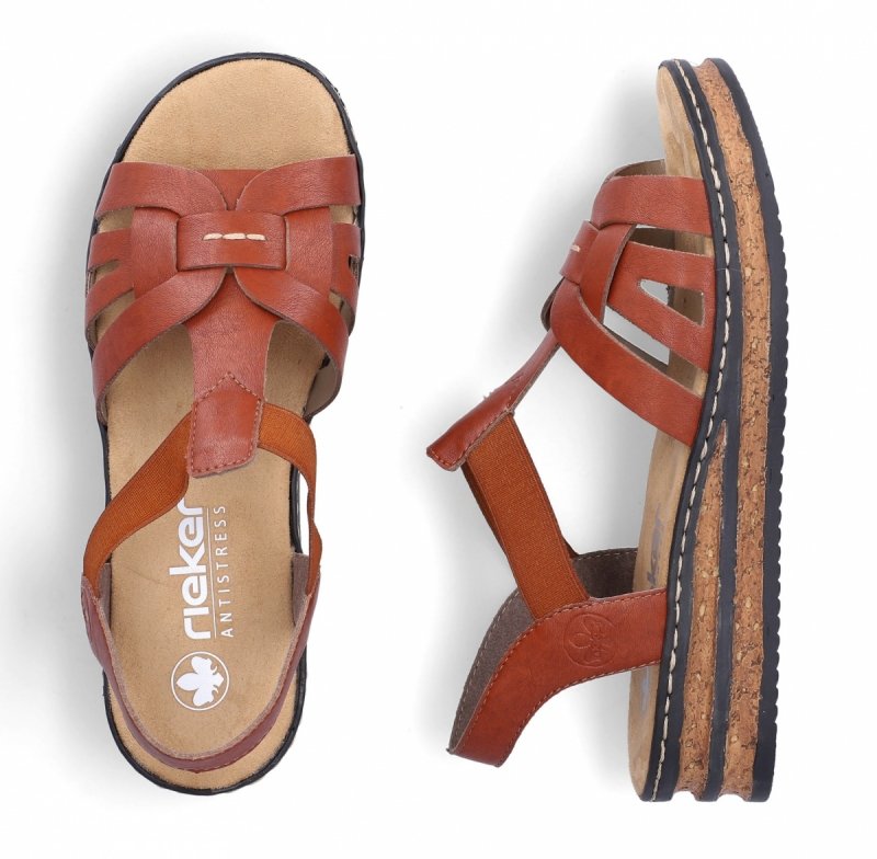 Sandałki brązowe 40 RIEKER 62918 na koturnie platformie brąz