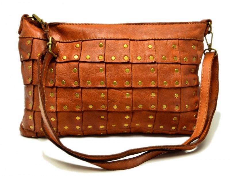 TOREBKA listonoszka MIKO skóra camel vintage damska ćwieki