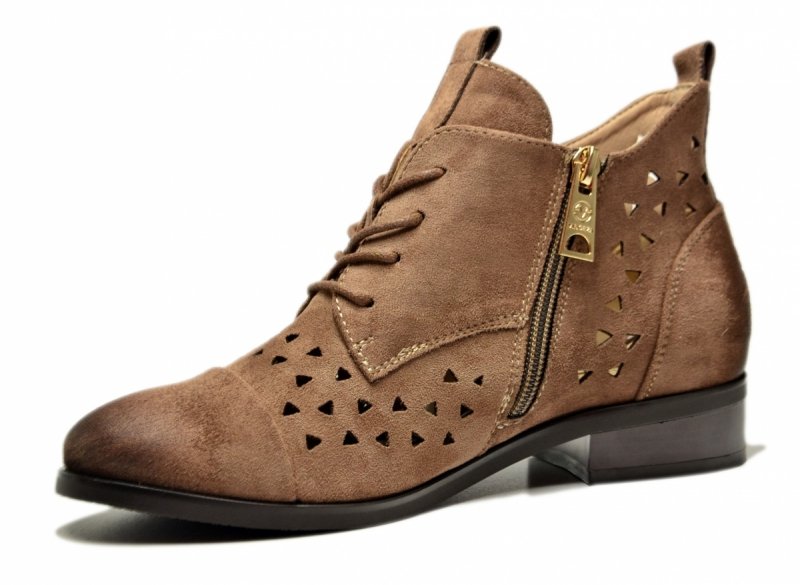 Botki 39 beżowe VINCEZA 58620 ażurowane zamsz beż damskie