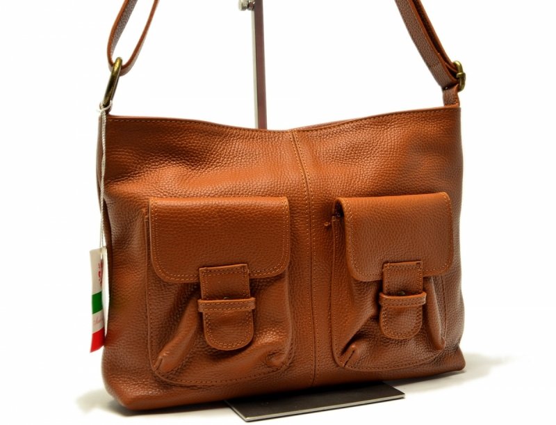 TOREBKA skórzana MIKO skóra camel damska listonoszka brązowa brąz