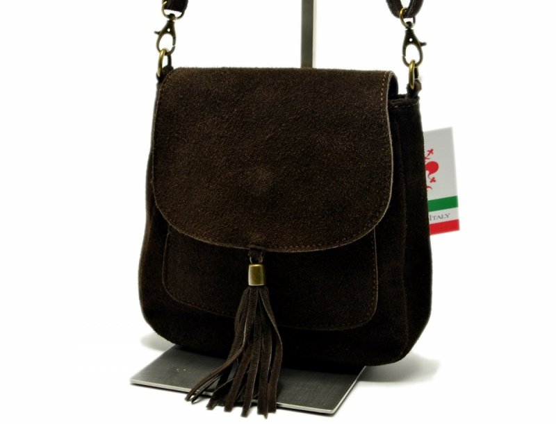 TOREBKA skóra listonoszka brązowa MIKO skórzana brąz zamsz 