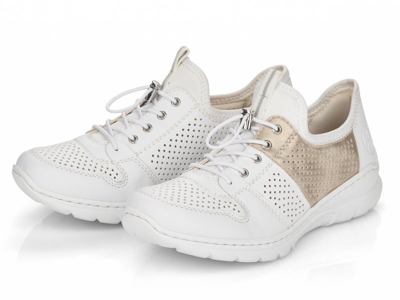 Półbuty sneakersy 40 RIEKER L3254 białe złote damskie żurowane