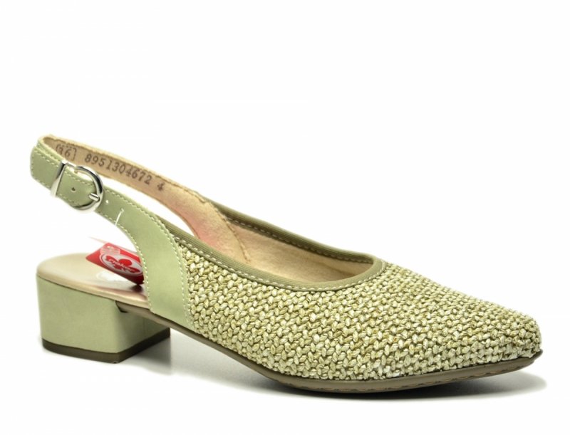 Czółenka 39 RIEKER 47060 z odkrytą piętą zielone khaki