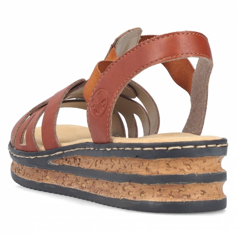 Sandałki brązowe 40 RIEKER 62918 na koturnie platformie brąz