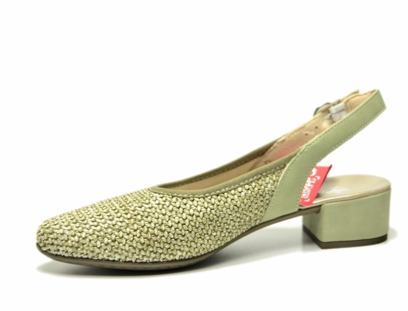 Czółenka 39 RIEKER 47060 z odkrytą piętą zielone khaki