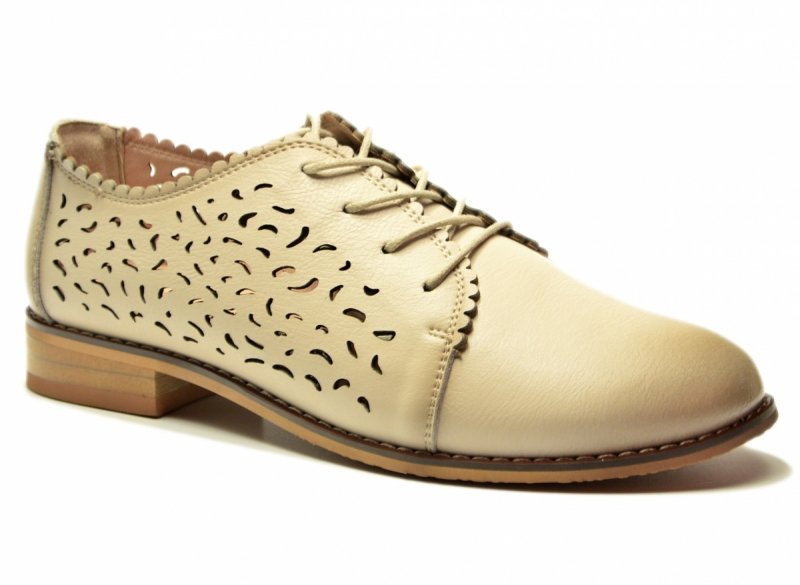 Półbuty beżowe 37 skóra oxfordy CAMBELL 19386 ażurowane damskie skórzane beż