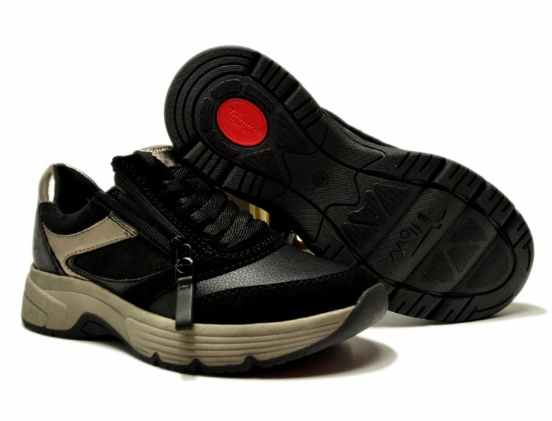 Półbuty 37 TAMARIS 83705 skóra sneakersy czarne skórzane haluksy