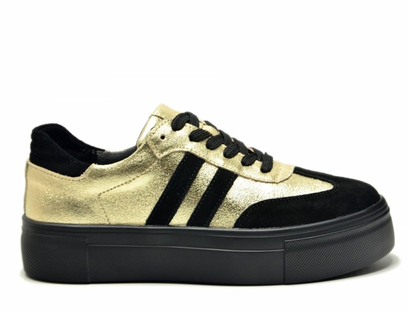 Półbuty sneakersy 41 skóra FILIPPO 6841 złote czarne skórzane 