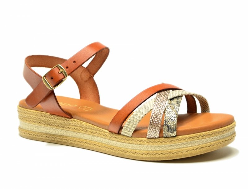 Sandałki 36 skóra VERANO 14633 na platformie camel skórzane brąz