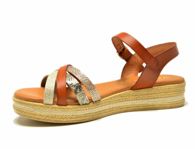 Sandałki 40 skóra VERANO 14633 na platformie camel skórzane brąz