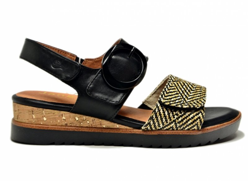 Sandały czarne beż 38 JANA 28776 na platformie koturnie beżowe