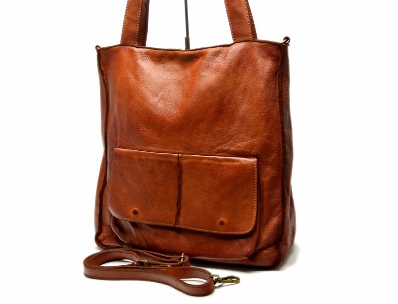 TOREBKA MIKO skóra camel vintage brązowa brąz duża