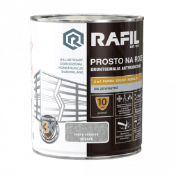 Rafil Na Rdzę 0,75L SZARY SREBRNY MŁOTKOWY farba szybkoschnąca antykorozyjna gruntoemalia do stali żeliwa