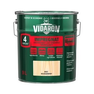 Vidaron Impregnat 9L V01 Bezbarwny Gruntujący Podkład Grunt do drewna ochronny ogrodzeń altan elewacji ochronny