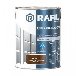 Rafil Chlorokauczuk 5L BRĄZ-OWY Orzech-owy RAL8011 brązowa farba metalu betonu emalia chlorokauczukowa 