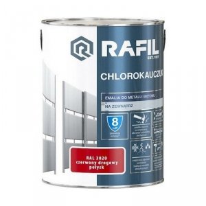 Rafil Chlorokauczuk 5L Czerwony Drogowy RAL3020 farba metalu betonu emalia chlorokauczukowa 