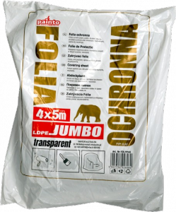 Folia malarska GRUBA ochronna BEZBARWNA 4x5m 20μ budowlana remontowa transparentna