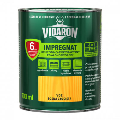 Vidaron Impregnat 0,7L V02 Sosna Złocista do drewna powłokotwórczy ochronny ogrodzeń altan elewacji ochronny