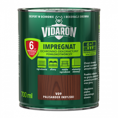 Vidaron Impregnat 0,7L V09 Palisander Indyjski do drewna powłokotwórczy ochronny ogrodzeń altan elewacji ochronny