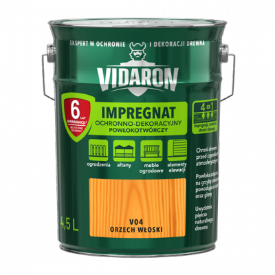 Vidaron Impregnat 4,5L V04 Orzech Włoski do drewna powłokotwórczy ochronny ogrodzeń altan elewacji ochronny