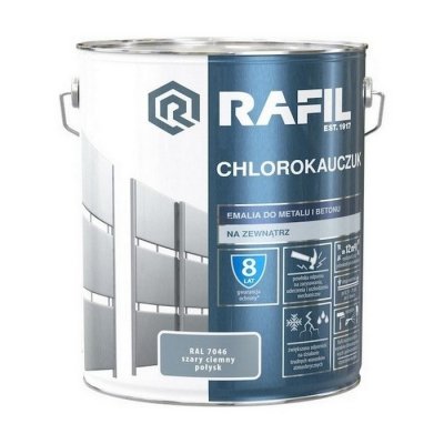 Rafil Chlorokauczuk 10L Szary Ciemny RAL7046 szara farba metalu betonu emalia chlorokauczukowa