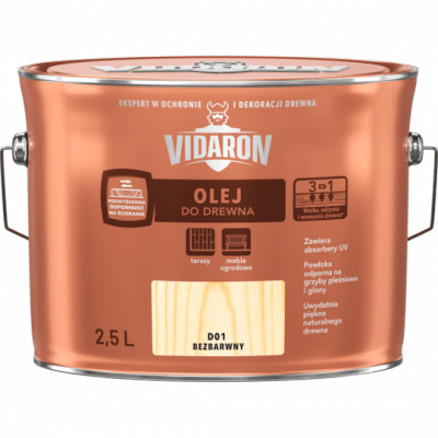 Vidaron Olej Do Drewna 2,5L D01 Bezbarwny z UV wosk Carnauba tarasów mebli ogrodowych