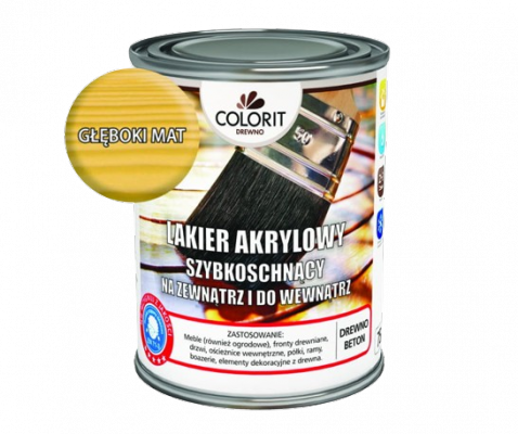 Colorit Lakier Akrylowy Drewna 0,75L MAT 750ml wodny szybkoschnący bezzapachowy BEZBARWNY z filtrami UV do wewnątrz i na zewnątrz nieżółknący boazerii