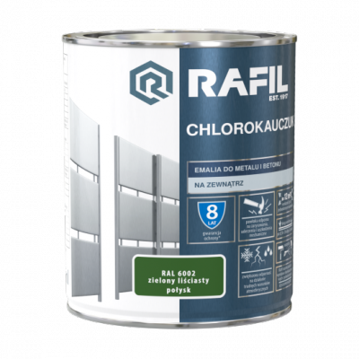 Rafil Chlorokauczuk 0,75L Zielony Liściasty RAL6002 zielona farba metalu betonu emalia chlorokauczukowa