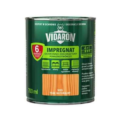 Vidaron Impregnat 0,7L V05 Teak Naturalny tik tek do drewna powłokotwórczy ochronny ogrodzeń altan elewacji ochronny