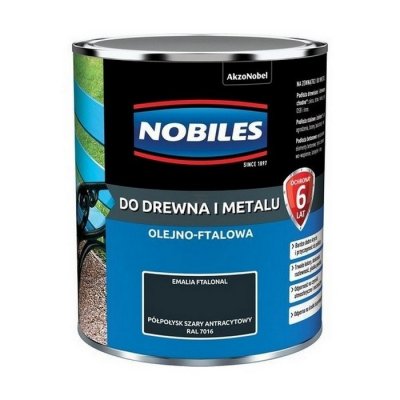 Nobiles olejna 0,7L SZARY ANTRACYT-OWY RAL7016 Ftalonal farba olejno-ftalowa drewna metalu betonu emalia