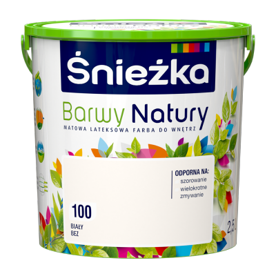 Śnieżka Barwy Natury 2,5L Biały Bez 100 mat farba do wnętrz ścian sufitów emulsja