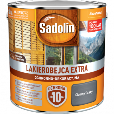 Sadolin Extra lakierobejca 2,5L SZARY CIEMNY PÓŁMAT do drewna fasad domków okien drzwi