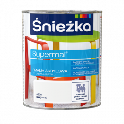 Śnieżka Emalia Akrylowa 0,8L BIAŁY A500 MAT Biała Farba Supermal wodna szybkoschnąca