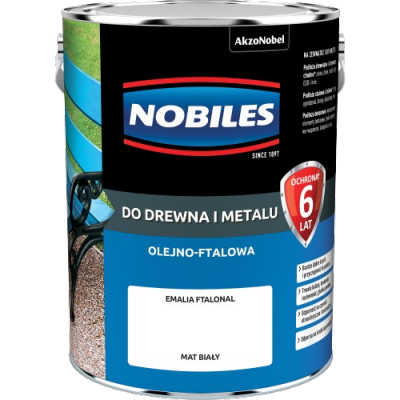 Nobiles olejna 5L BIAŁY MAT biała Ftalonal farba olejno-ftalowa drewna metalu betonu emalia