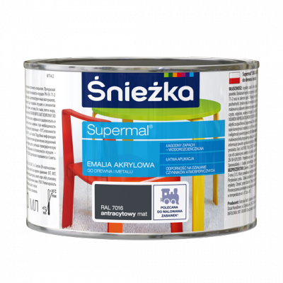 Śnieżka Emalia Akrylowa 0,4L ANTRACYT-OWY RAL7016 MAT Farba Supermal wodna szybkoschnąca