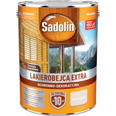 Sadolin Extra lakierobejca 5L BIAŁY KREMOWY 99 PÓŁMAT do drewna fasad domków okien drzwi