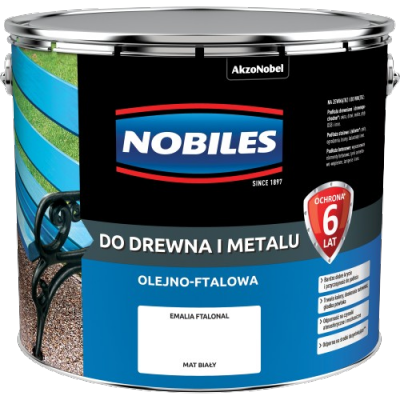Nobiles olejna 10L BIAŁY MAT biała Ftalonal farba olejno-ftalowa drewna metalu betonu emalia