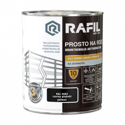 Rafil Na Rdzę 0,75L CZARNY RAL9005 PÓŁMAT farba szybkoschnąca antykorozyjna gruntoemalia do stali żeliwa
