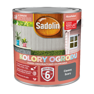 Farba na drewno ceramikę kamień cegły 2,5L SZARY CIEMNY Kolory Ogrodu Sadolin