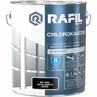 Rafil Chlorokauczuk 10L Czarny Głęboki RAL9005 czarna farba metalu betonu emalia chlorokauczukowa