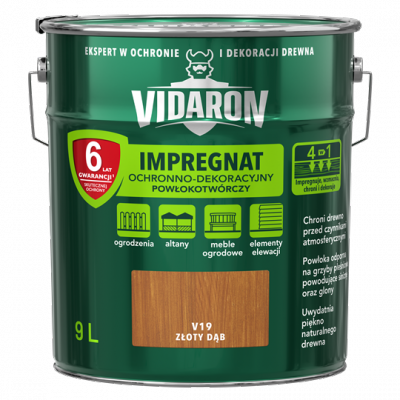 Vidaron Impregnat 9L V19 Złoty Dąb do drewna powłokotwórczy ochronny ogrodzeń altan elewacji ochronny