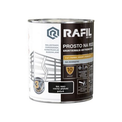 Rafil Na Rdzę 0,75L CZARNY RAL9005 POŁYSK farba szybkoschnąca antykorozyjna gruntoemalia do stali żeliwa